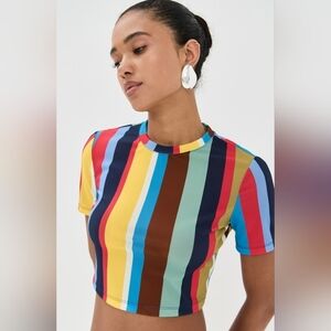 STAUD Colorful Striped Short Sleeve Top